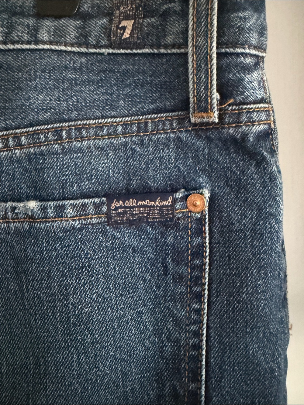 NWOT 7 For All Mankind Distressed Dark Blue Denim Mini Skirt - Picture 3 of 4
